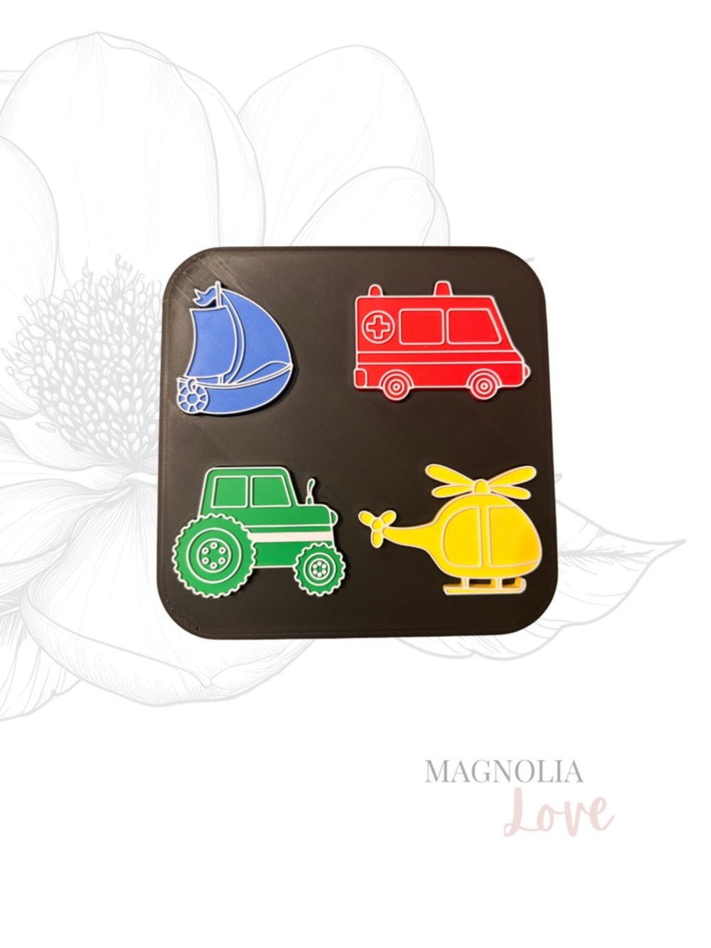 🚜 Chunky Toy Vehicle Kids Puzzle Set w/ Boat, Ambulance, Tractor, Helicopter